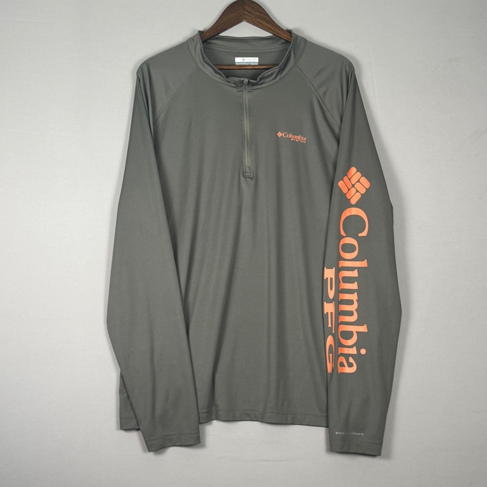 Columbia PFG Fishing Shirt Mens XXL Gray NWOT Long Sleeve Quarter Zip Logo